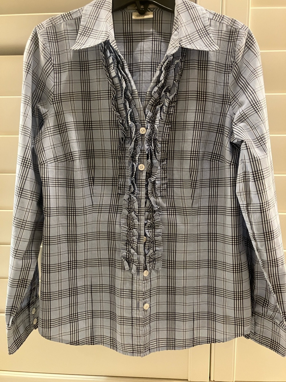 Van Heusen Ruffled Plaid Button-Front Women’s Shirt - Light Blue